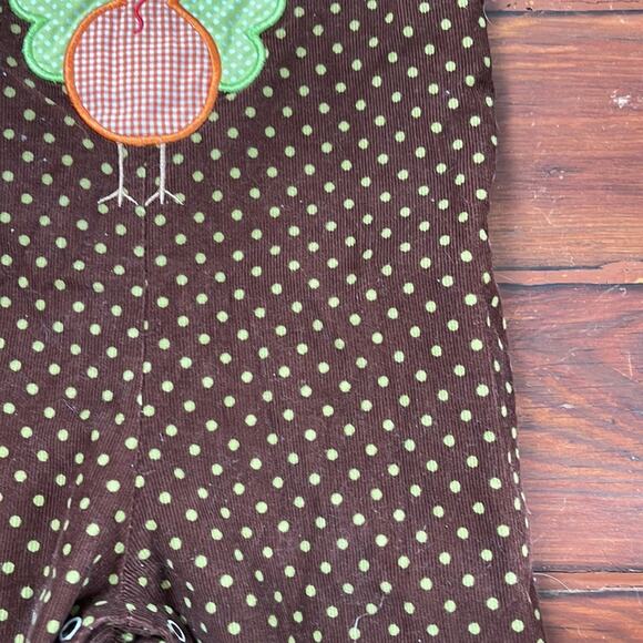 Castles & Crowns Thanksgiving fall polka dot corduroy turkey appliqué romper 12M - Picture 4 of 8